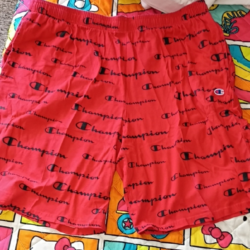 Champion Red Logo Men's Athletic Shorts